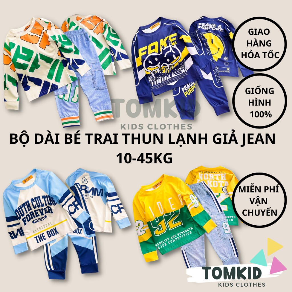 Bộ dài bé trai đồ ngủ thể thao giả jean cho bé chất liệu THUN LẠNH 3D LOẠI 1 10-45KG TomKids