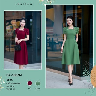 Đầm xoè nữ cổ vuông cách điệu đính ngọc siêu xinh LYNTRAN DX-3306N