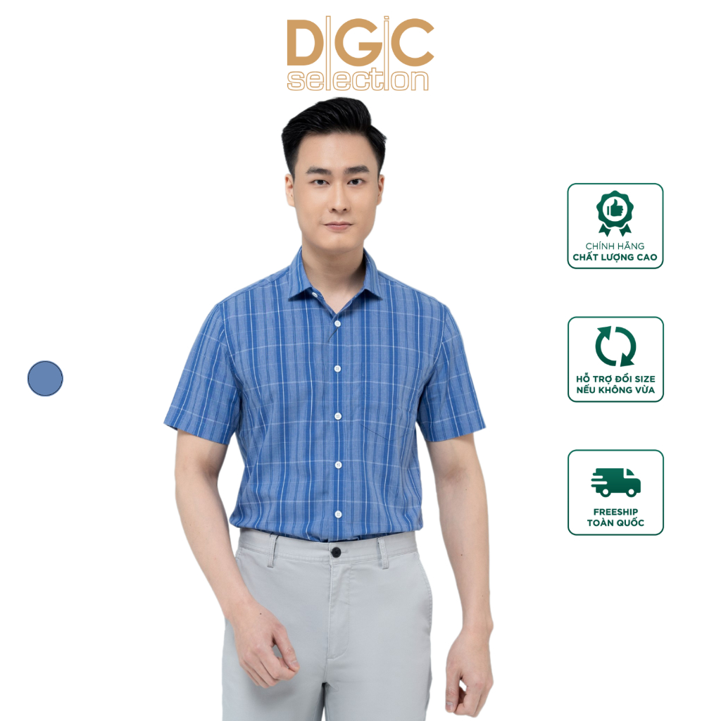 Áo sơ mi kẻ ngắn tay nam DGC - SASNBC36M - Chất liệu cotton thoáng mát thấm hút tốt dành cho mùa hè