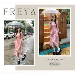 🛍Đầm váy nữ 🛍Đầm babydoll tay phồng cột nơ,Váy hồng hoa nhí xẻ tà dáng dài midi voan bèo hoa 2 lớp xinh xắn hack dáng