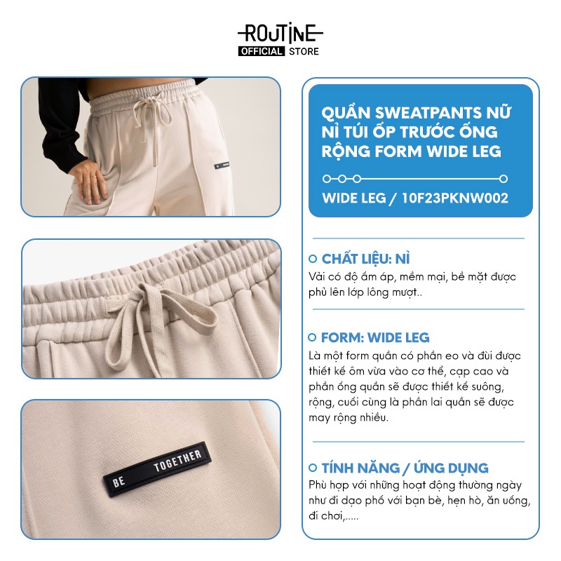 Quần Sweatpants Nữ Nỉ Túi Ốp Trước Ống Rộng Form Wide Leg - Routine 10F23PKNW002