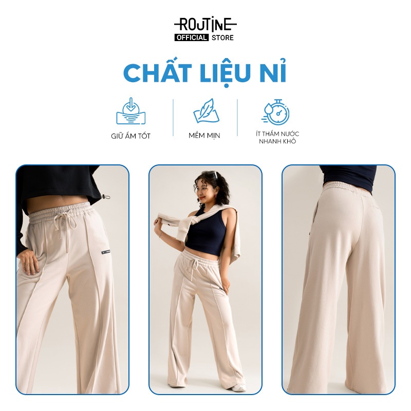 Quần Sweatpants Nữ Nỉ Túi Ốp Trước Ống Rộng Form Wide Leg - Routine 10F23PKNW002