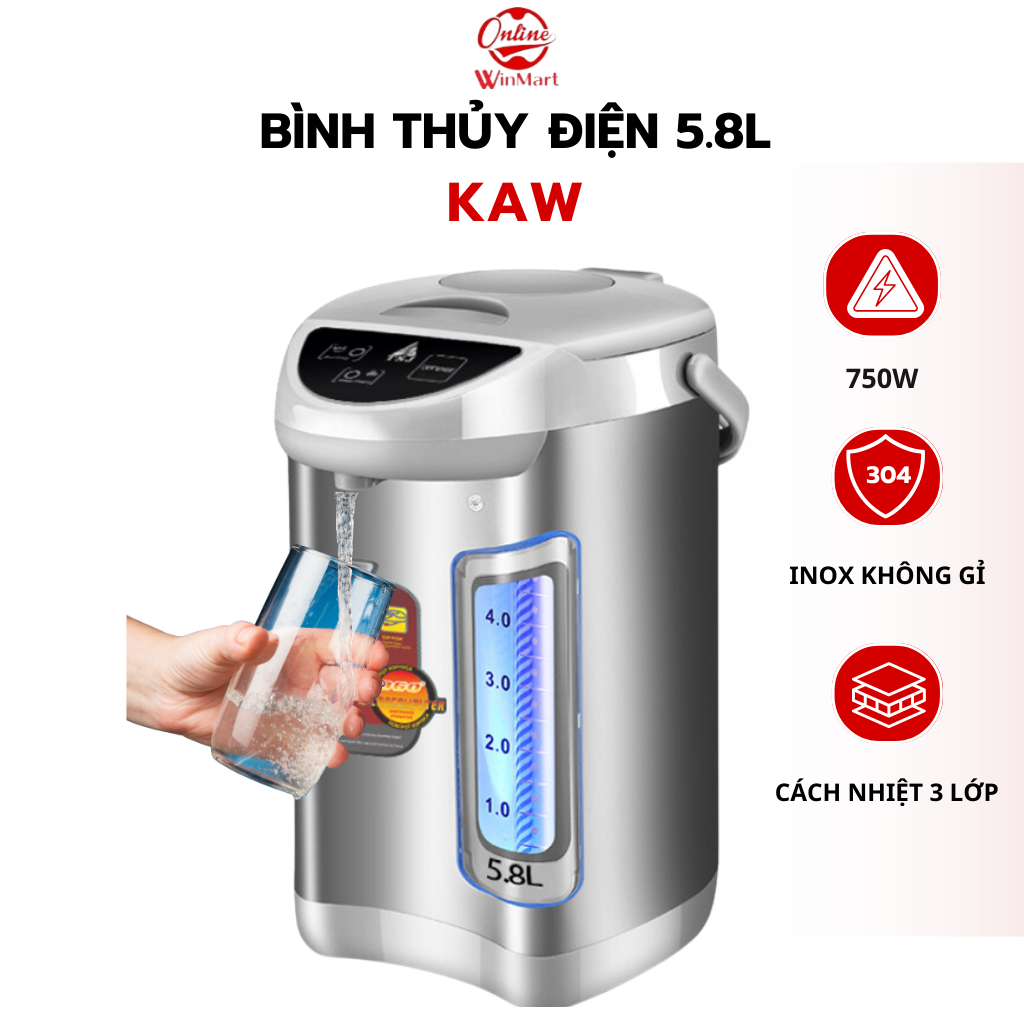 Bình thủy điện đun nước nóng giữ nhiệt BOSINGWA -KAW ,dung tích 5.8L, công suất 750W an toàn - Bảo hành 12 tháng