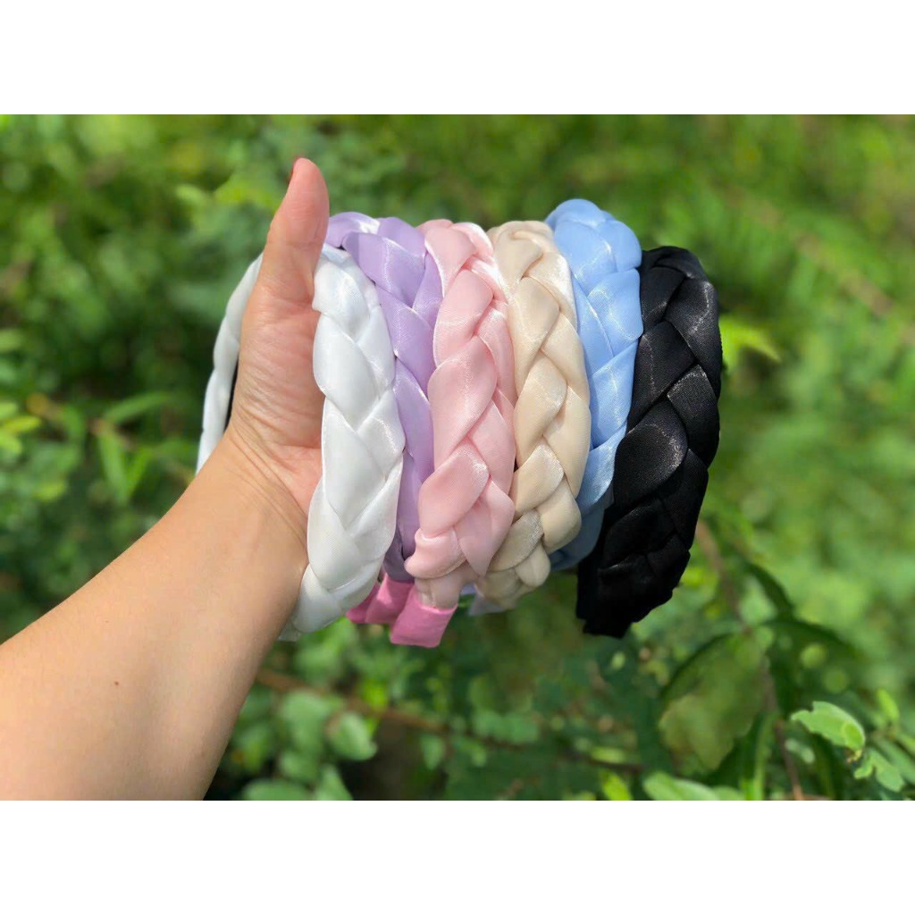 ✅Băng đô cài tóc nhún phi lụa đính cườm✅ Cài tóc dễ thương