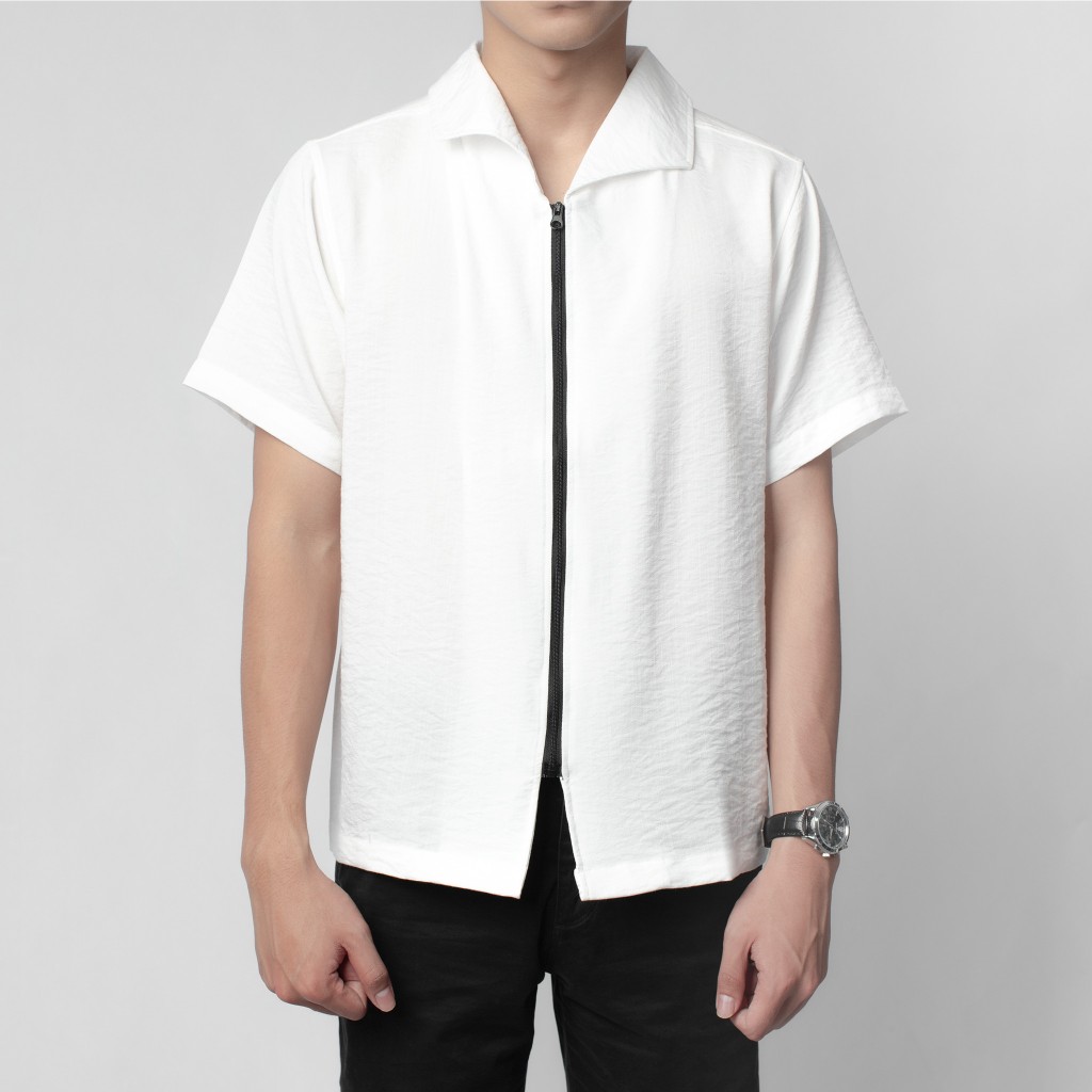 Áo sơ mi nam tay ngắn cổ bẻ phối dây kéo thời trang form đẹp LADOS-8128 vải đũi thấm hút, sang trọng dễ phối đồ