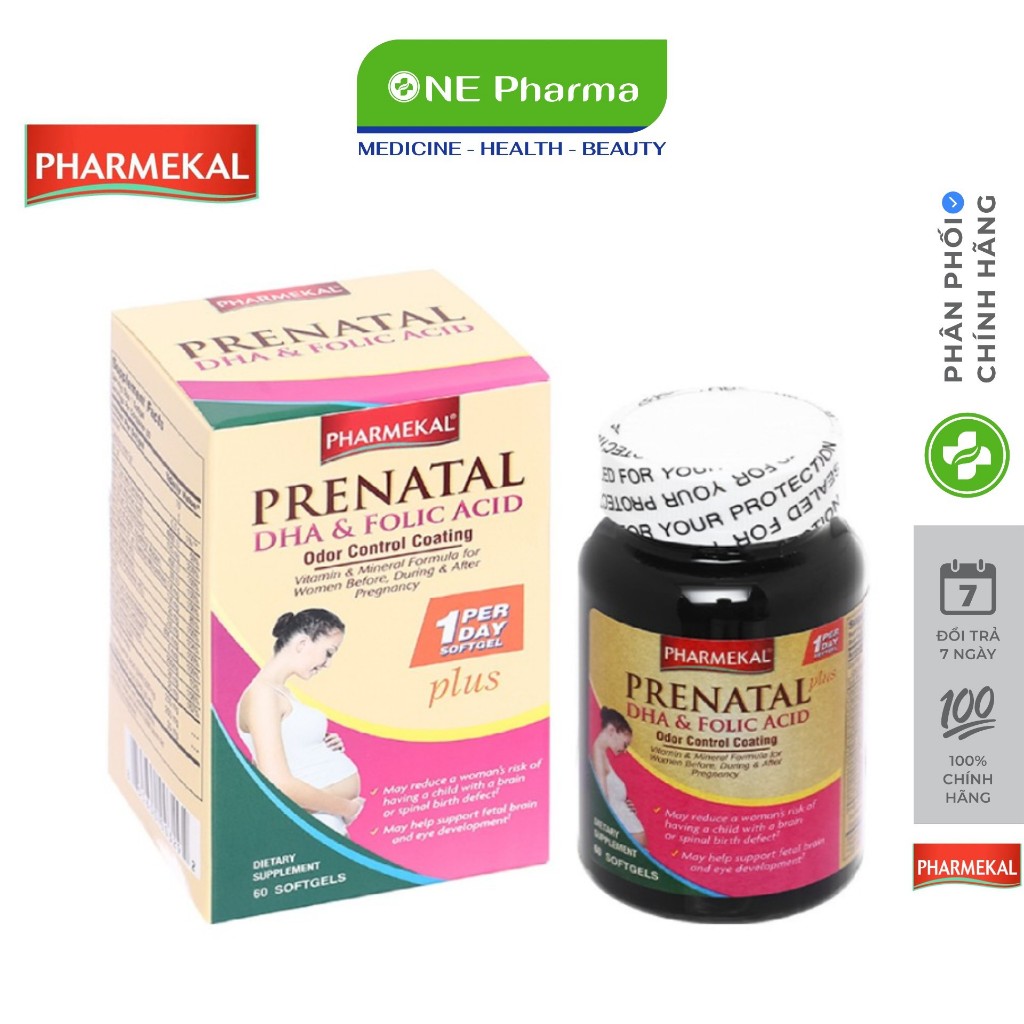 Viên uống bổ sung vitamin cho bà bầu Pharmekal Prenatal DHA & Folic Acid 60 Viên