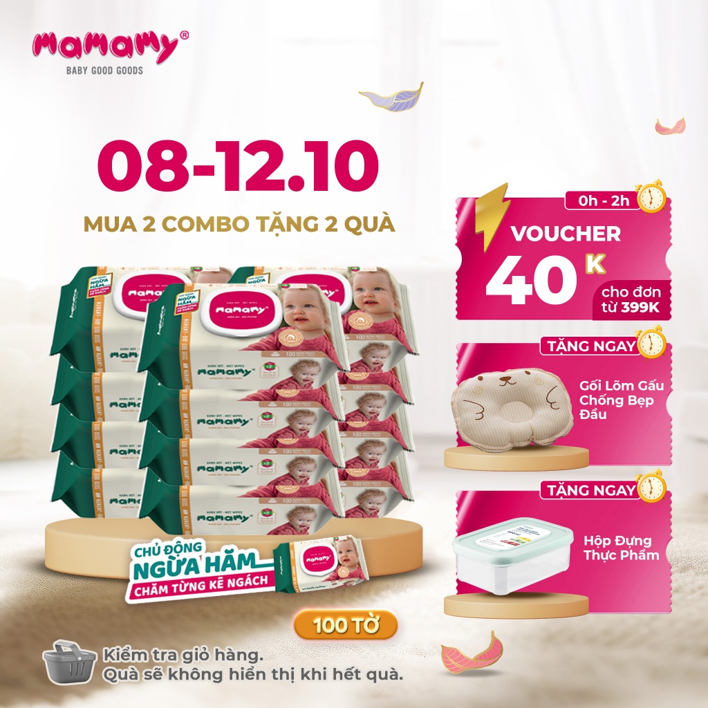 Combo 12 Khăn giấy ướt 100 tờ có nắp chủ động ngừa hăm/x2 chất ngừa hăm Mamamy Không mùi/Mùi dịu nhẹ an toàn cho bé