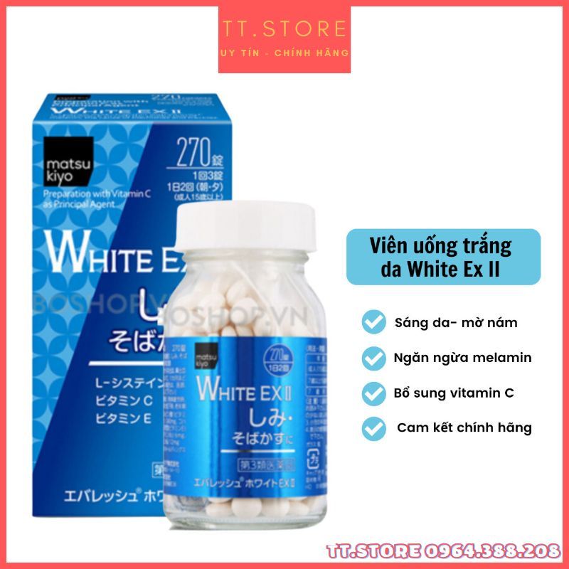 Viên Uống Trắng Da Xóa Mờ Nám White EX II 1000mg 270 viên Của Nhật.