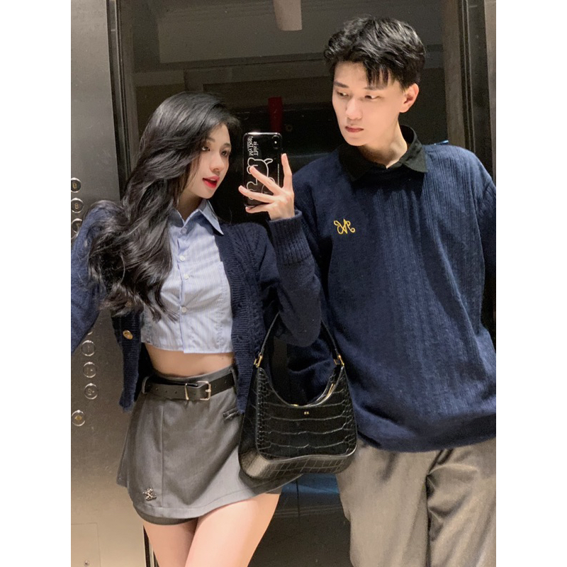 Set Áo Đôi Cdg nữ + áo nam👫👫 xanh than thêu chữ mẫu mới 2023 Hàng Quảng Châu loại 1