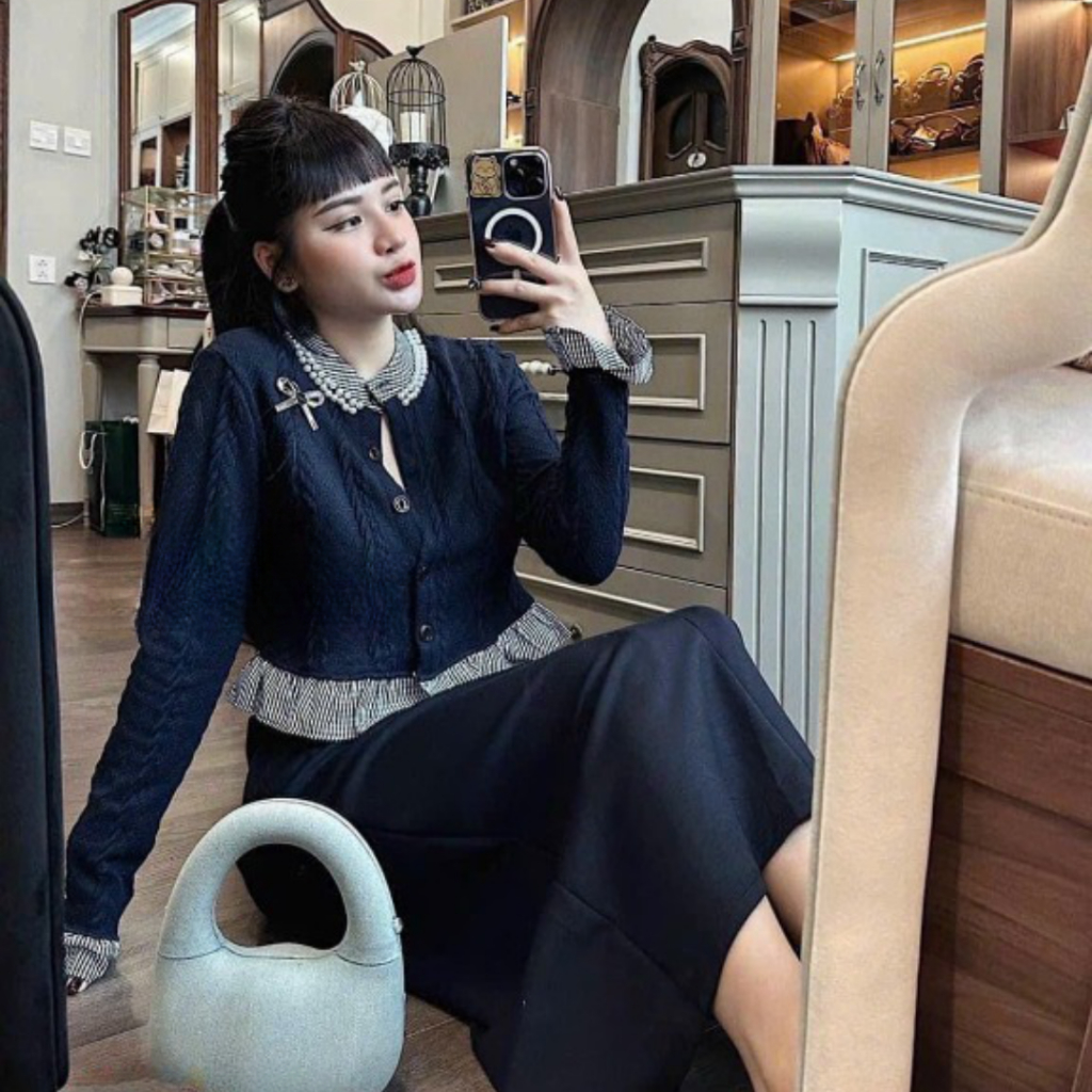 Áo len nữ DEMAY, chất len dày dặn cổ phối ngọc xịn xò