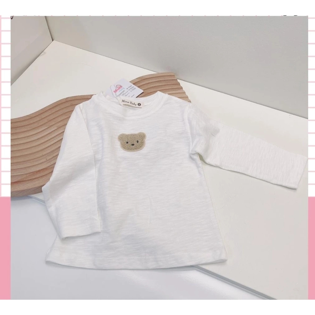 Hot trend | Áo thun trắng dài tay cao cấp gấu bông 3D thu đông cho bé 8-18kg