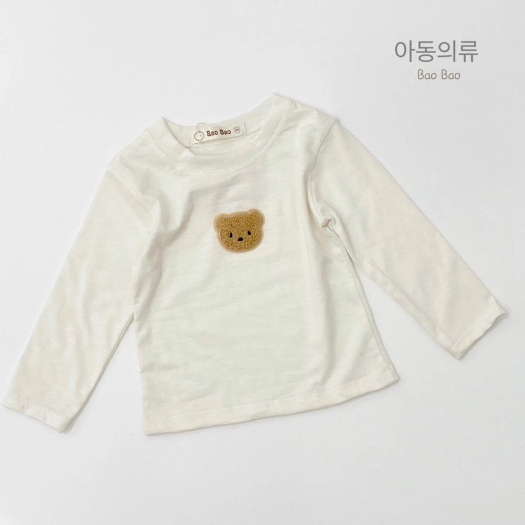 Hot trend | Áo thun trắng dài tay cao cấp gấu bông 3D thu đông cho bé 8-18kg