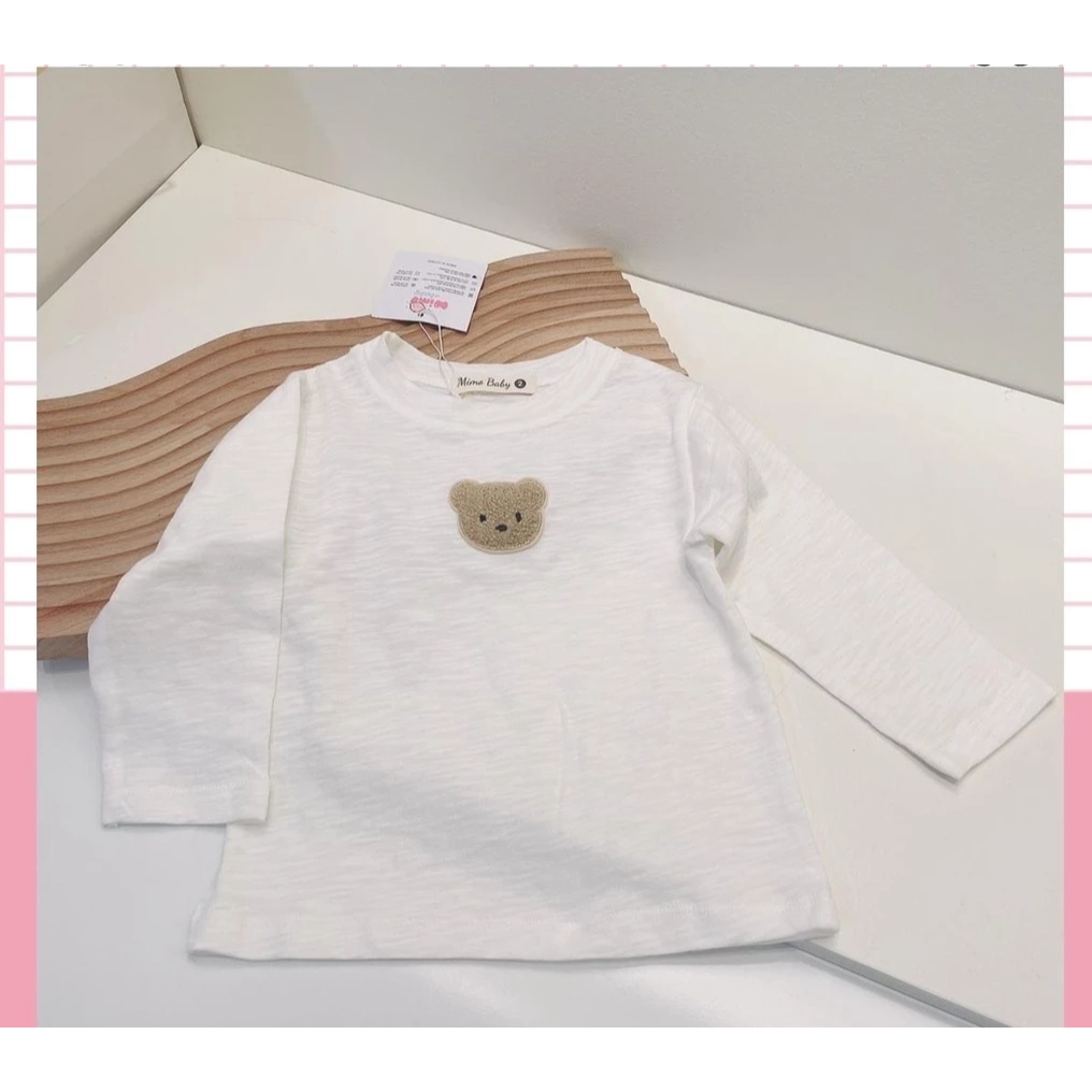 Hot trend | Áo thun trắng dài tay cao cấp gấu bông 3D thu đông cho bé 8-18kg