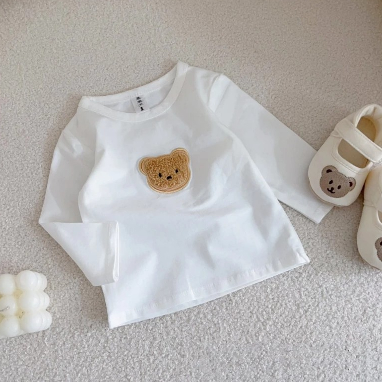 Hot trend | Áo thun trắng dài tay cao cấp gấu bông 3D thu đông cho bé 8-18kg