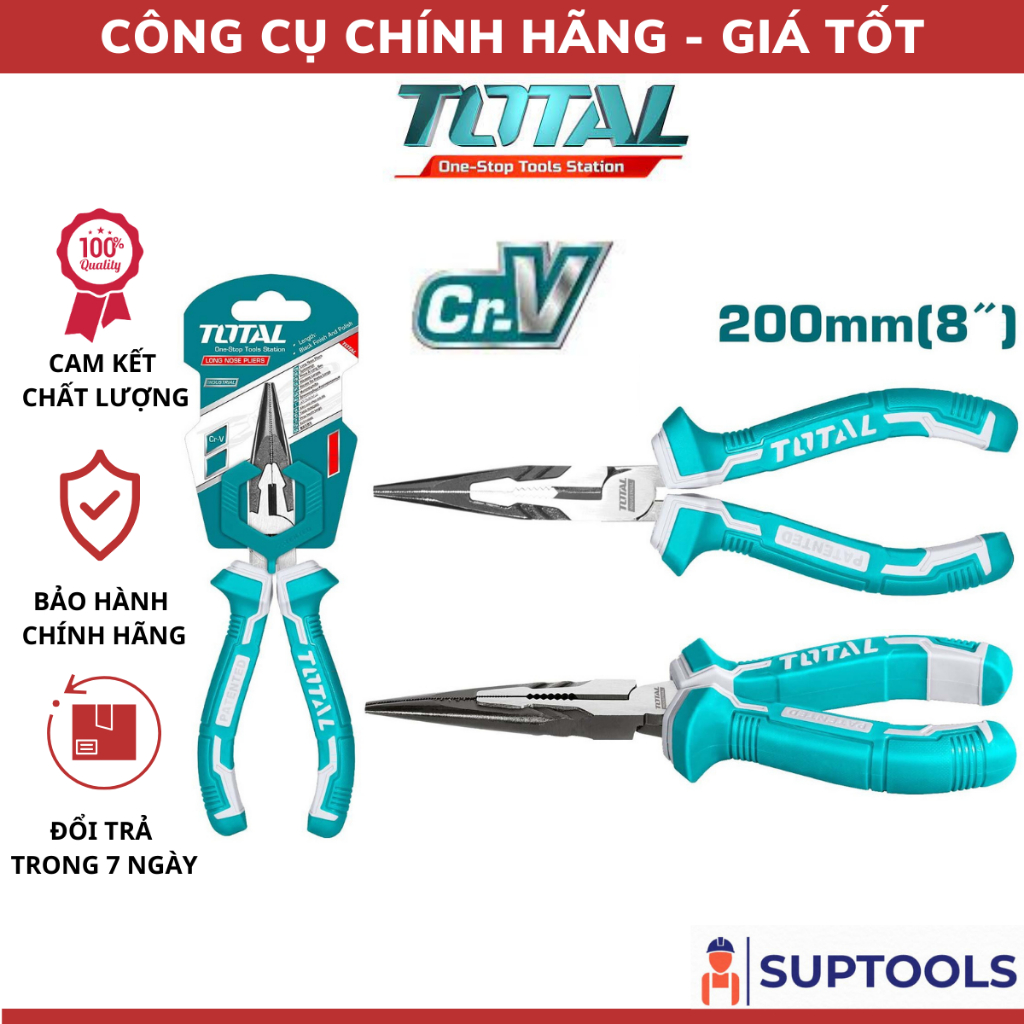 Kềm cắt mũi nhọn mỏ dài 200mm TOTAL THT220806 Kìm 8 inch Kiềm mũi nhọn chất liệu Cr-V [Đồ nghề Chính Hãng]