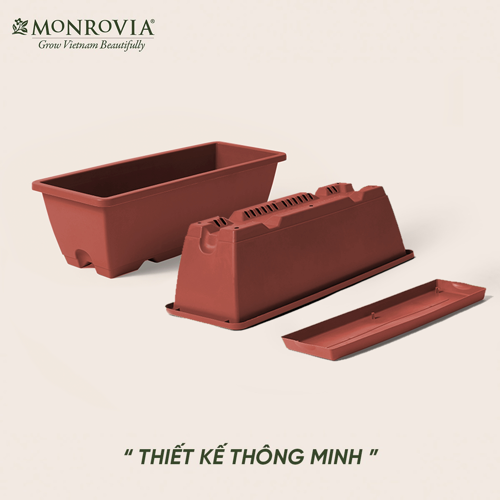 Bộ chậu trồng cây chữ nhật Monrovia, chậu trồng hoa, cây cảnh, chậu treo ban công, treo tường, siêu bền bỉ