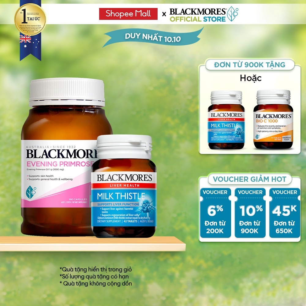 Combo Tinh Dầu Hoa Anh Thảo Blackmores Evening Primrose Oil & Viên Uống Hỗ Trợ Phục Hồi Gan Blackmores Milk Thistle