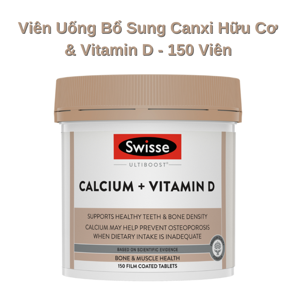 Viên uống  bổ sung canxi hữu cơ, vitamin D hỗ trợ xương khớp Swisse Ultiboost Calcium & Vitamin D, Úc