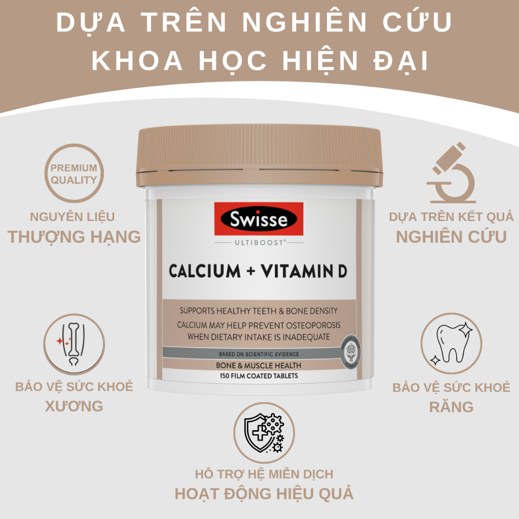 Viên uống  bổ sung canxi hữu cơ, vitamin D hỗ trợ xương khớp Swisse Ultiboost Calcium & Vitamin D, Úc