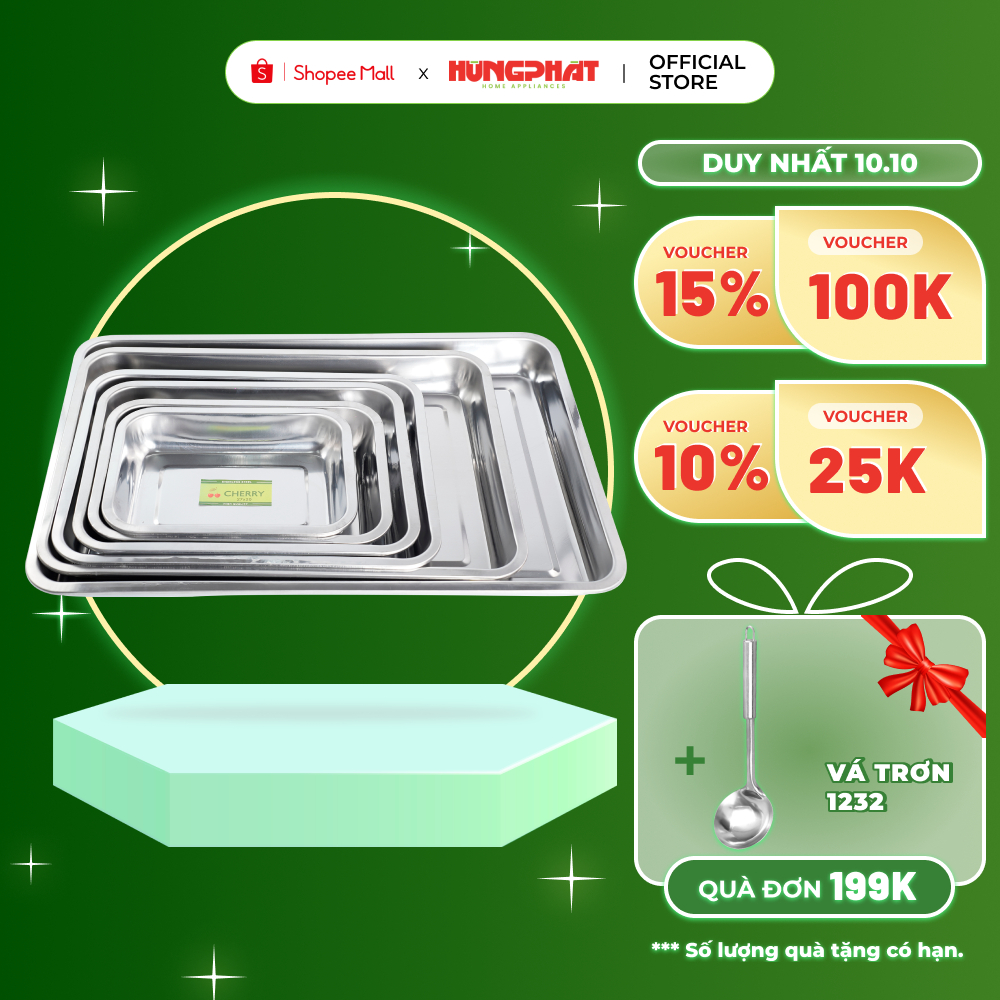 Khay inox chữ nhật Cherry cao cấp nhiều kích cỡ - loại dày