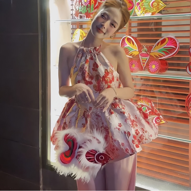 Set áo yếm gấm kèm quần suông