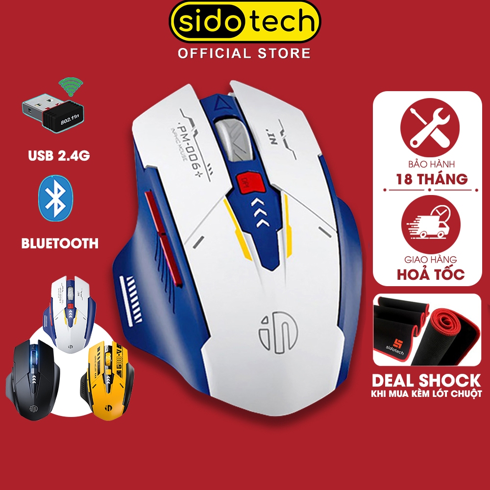 Chuột máy tính không dây gaming SIDOTECH M6P GUNDAM pin sạc 6 nút công thái học silent tắt tiếng chống ồn wireless