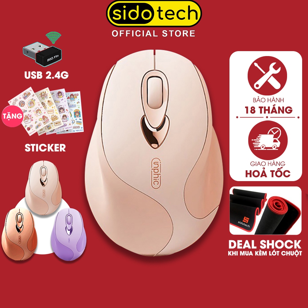 Chuột máy tính không dây SIDOTECH M8 cute màu hồng tự sạc pin dòng silent click chống ồn cho máy tính laptop masbook