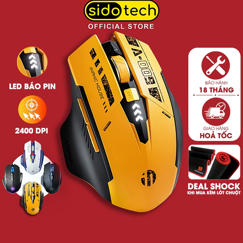 Chuột không dây bluetooth SIDOTECH A9 gaming máy tính 6 nút silent tắt âm led hiển thị pin gundam game công thái học rob