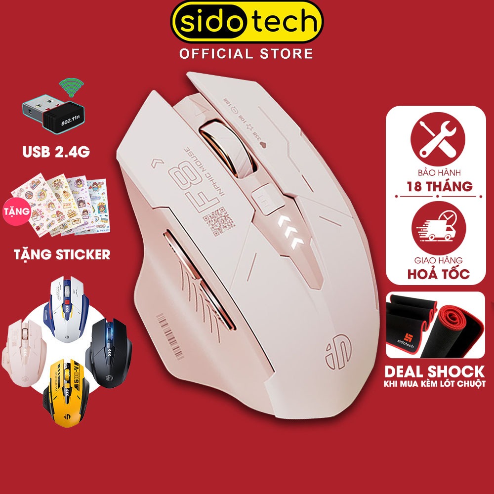 Chuột không dây pin sạc SIDOTECH F8 trà sữa cute gaming silent chống ồn ko dây bluetooth  wireless 2.4G laptop máy tính