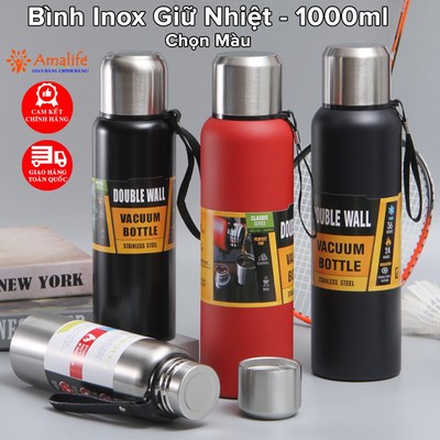 Bình Đựng Nước Giữ Nhiệt Nóng Lạnh 8-12 Tiếng Inox304 Cute 1000ml Có Nắp Uống, Lưới Lọc Trà Chính Hãng Amalife