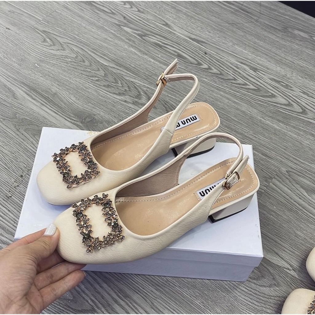 Giày cao gót nữ MiuMiu đế vuông 3p