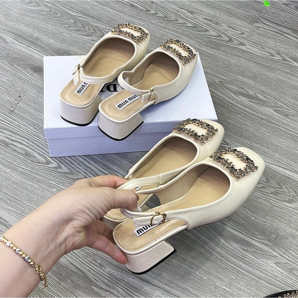 Giày cao gót nữ MiuMiu đế vuông 3p