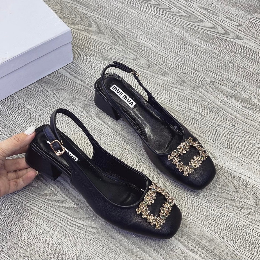 Giày cao gót nữ MiuMiu đế vuông 3p