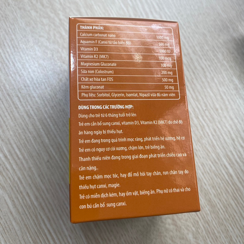 Viên kẹo nhai Canxi nano MILK CALCIUM KIDS D3 MK7 lọ 60 viên dùng cho trẻ bị còi xương phát triển chiều cao