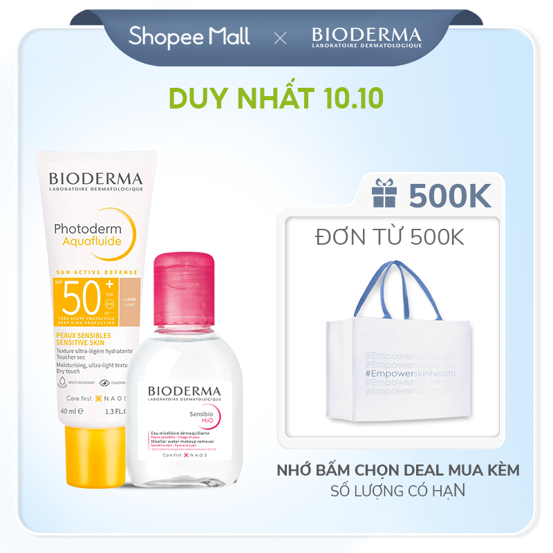 Bộ đôi kem chống nắng cho mọi loại da Bioderma Photoderm Aquafluide SPF50+ Claire 40ml và tẩy trang Sensibio H2O 100ml