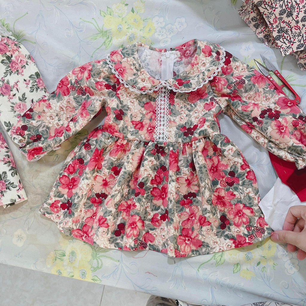 Set Váy áo thu đông cho bé gái - BABYSTORE88 - Set đầm dạ nhung trẻ em dài tay 1 2 3 4 5 6 7 8 9 10 11 12 tuổi v28