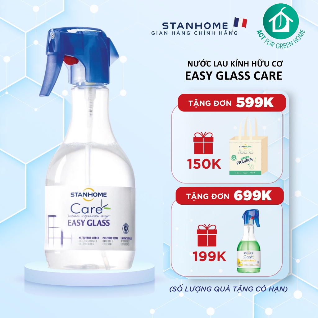 Nước Lau Kính Hữu Cơ STANHOME Easy Glass Care Tẩy Ố Kính Ô Tô Không Để Lại Vệt An Toàn Da Nhạy Cảm 500ML