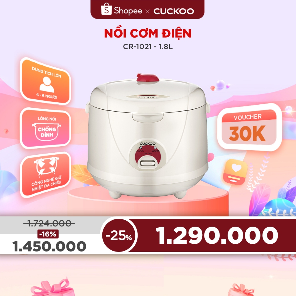 Nồi Cơm Điện CUCKOO 1,8 lít CR-1021 nhiều màu - Hàng chính hãng - Chất lượng Hàn Quốc