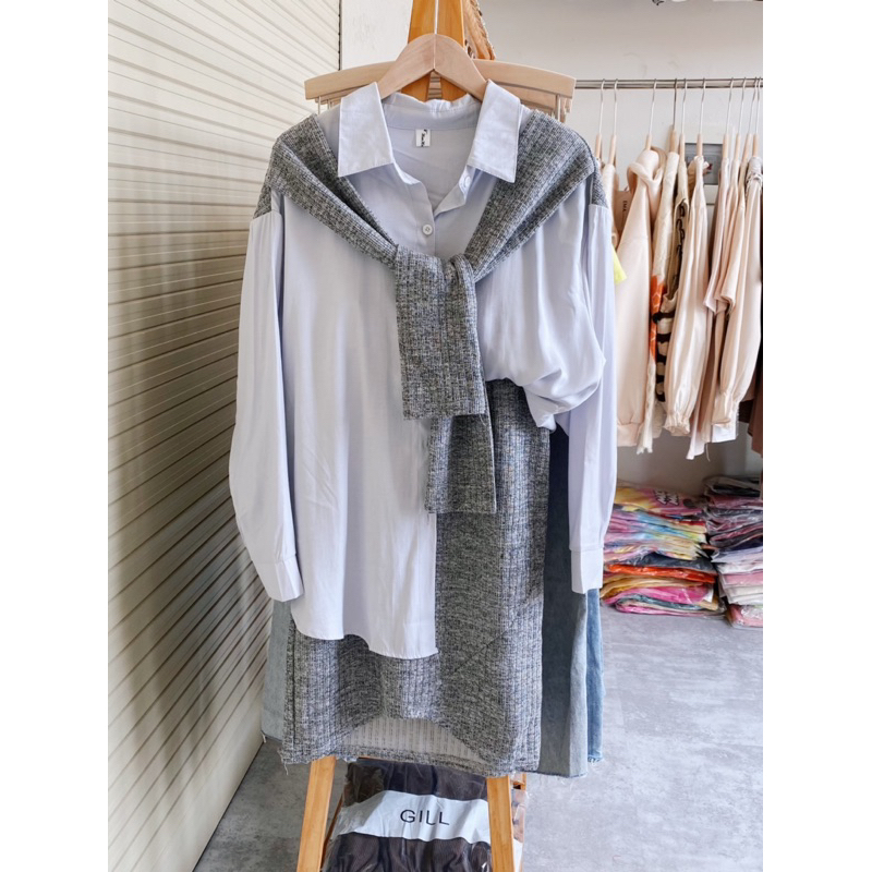 Set áo sơmi khăn + chân váy