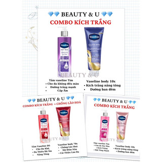 Combo kích trắng sữa tắm + sữa dưỡng siêu trắng thái lan vaseline glutaglow 10x body wash gluta hya lotion 10x