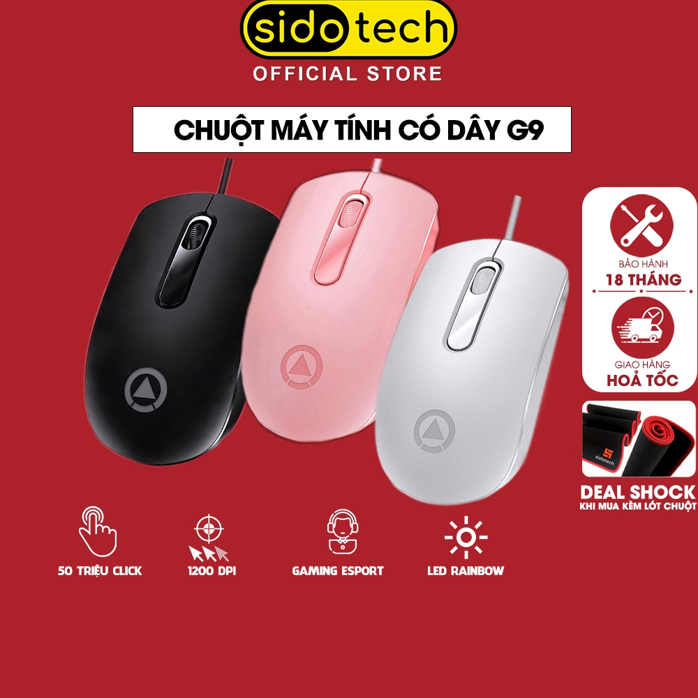 Chuột máy tính có dây SIDOTECH G9 giá rẻ gaming văn phòng 1200DPI công thái học làm việc và chơi game cho pc laptop