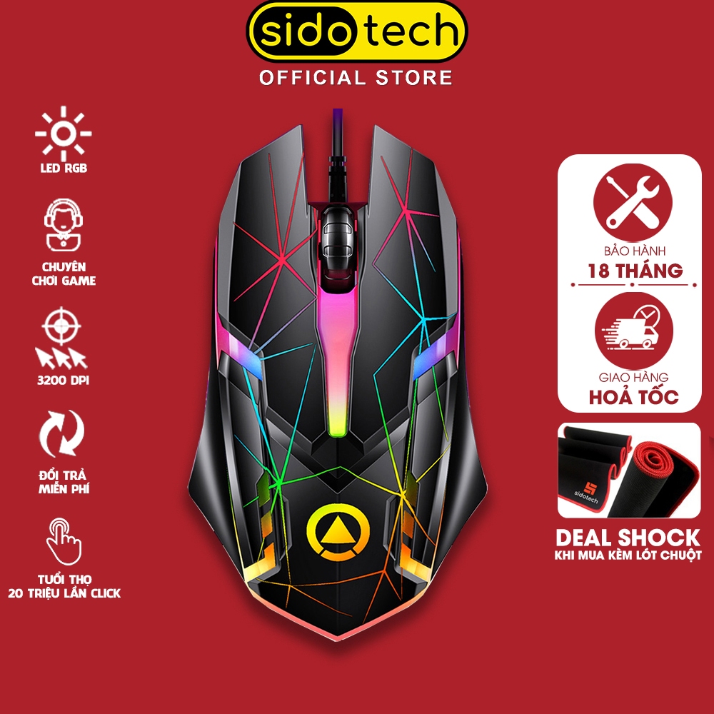 Chuột gaming máy tính có dây SIDOTECH G6 Pro phong cách LED RGB cảm biến nhạy chuyên dụng chơi game và làm việc