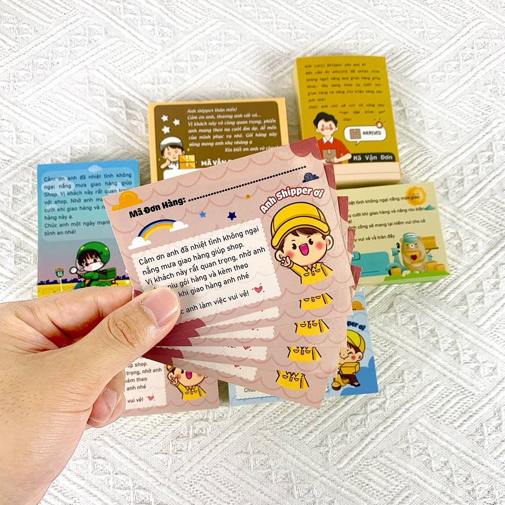 Tem Cảm Ơn Shipper, Anh Shipper Ơi, Decal Dán Size 7x10cm Có Keo Dán Sẵn & Ô Ghi Mã Vận Đơn Cho Shop Bán Hàng Online