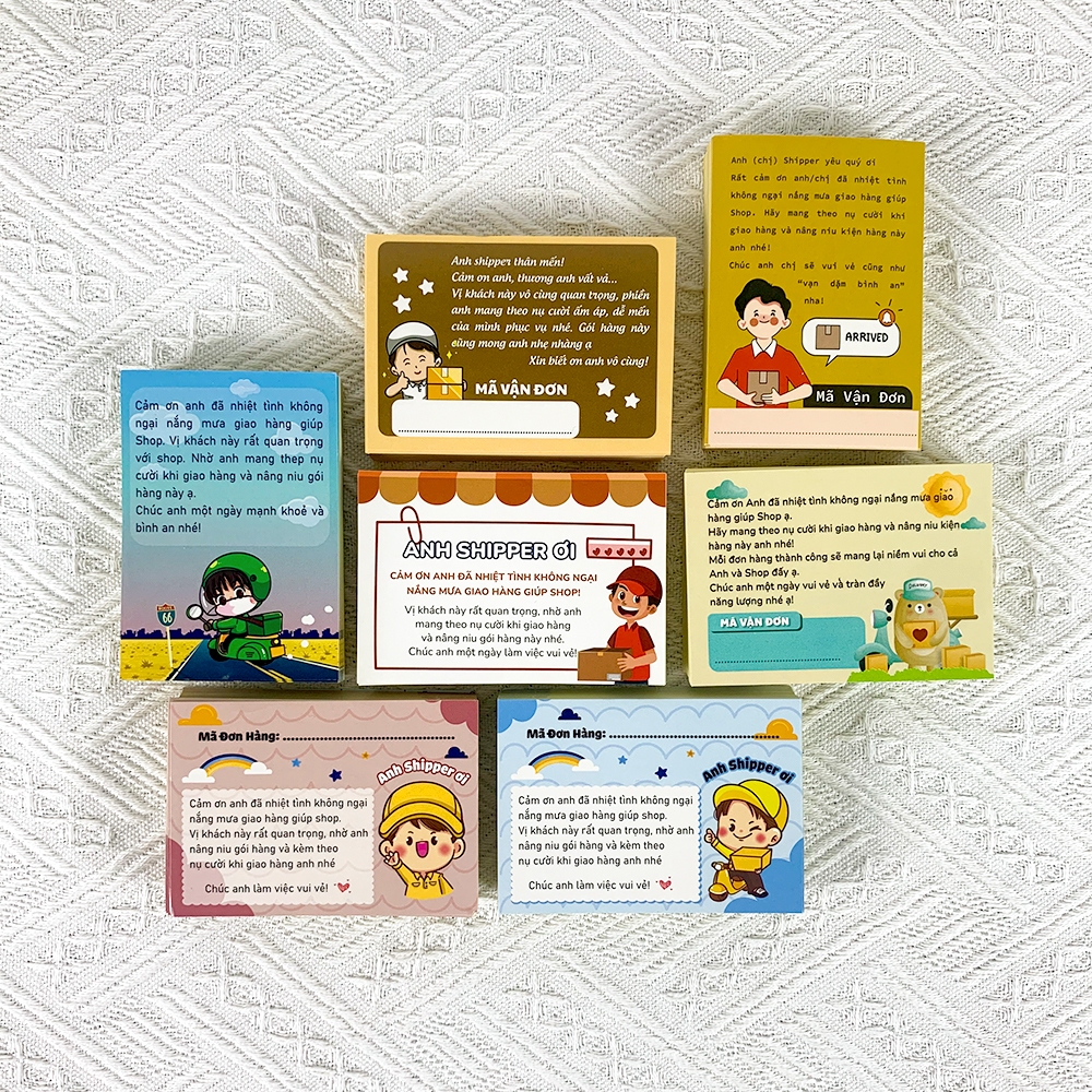 Tem Cảm Ơn Shipper, Anh Shipper Ơi, Decal Dán Size 7x10cm Có Keo Dán Sẵn & Ô Ghi Mã Vận Đơn Cho Shop Bán Hàng Online