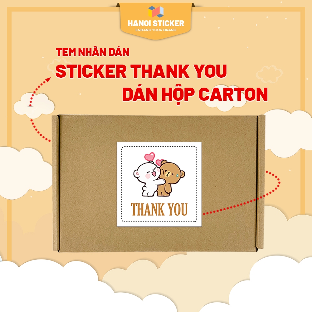Tem Dán Thank You, Sticker Cảm Ơn Có Keo Dán Sẵn Cho Shop Bán Hàng, Size 5x5cm Cán Màng Chống Nước, Mẫu Siêu Cute