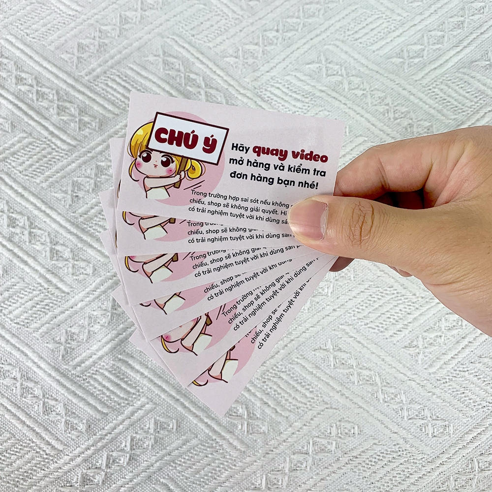 Tem Dán Chú Ý Quay Video  Trước Khi Mở Hàng, Size 5x9cm Có Keo Dán Sẵn, Mẫu Cute, Decal Nhãn Đẹp Giá Rẻ