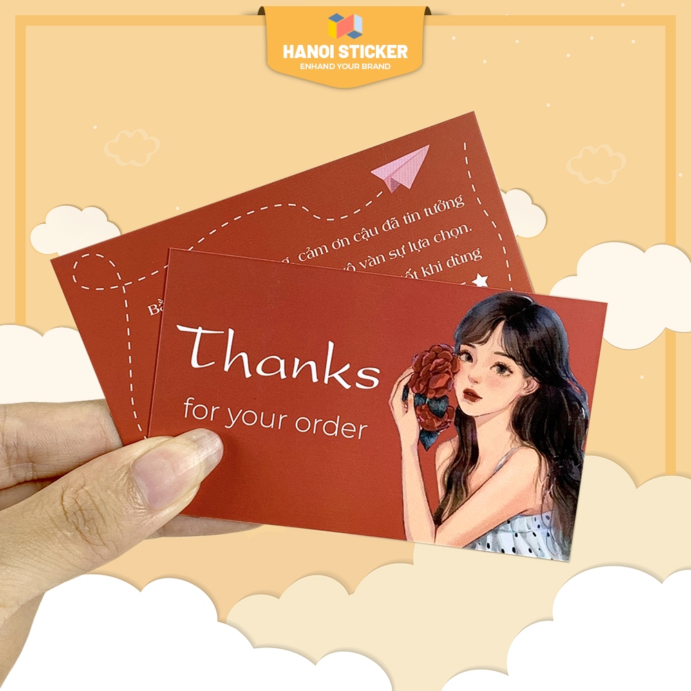 - SET 100 Thiệp Cảm Ơn Khách Hàng, Kích Thước 5.5x9cm, Giấy C300, Cán Màng Mờ Cao Cấp, Màu Sắc Ấn Tượng