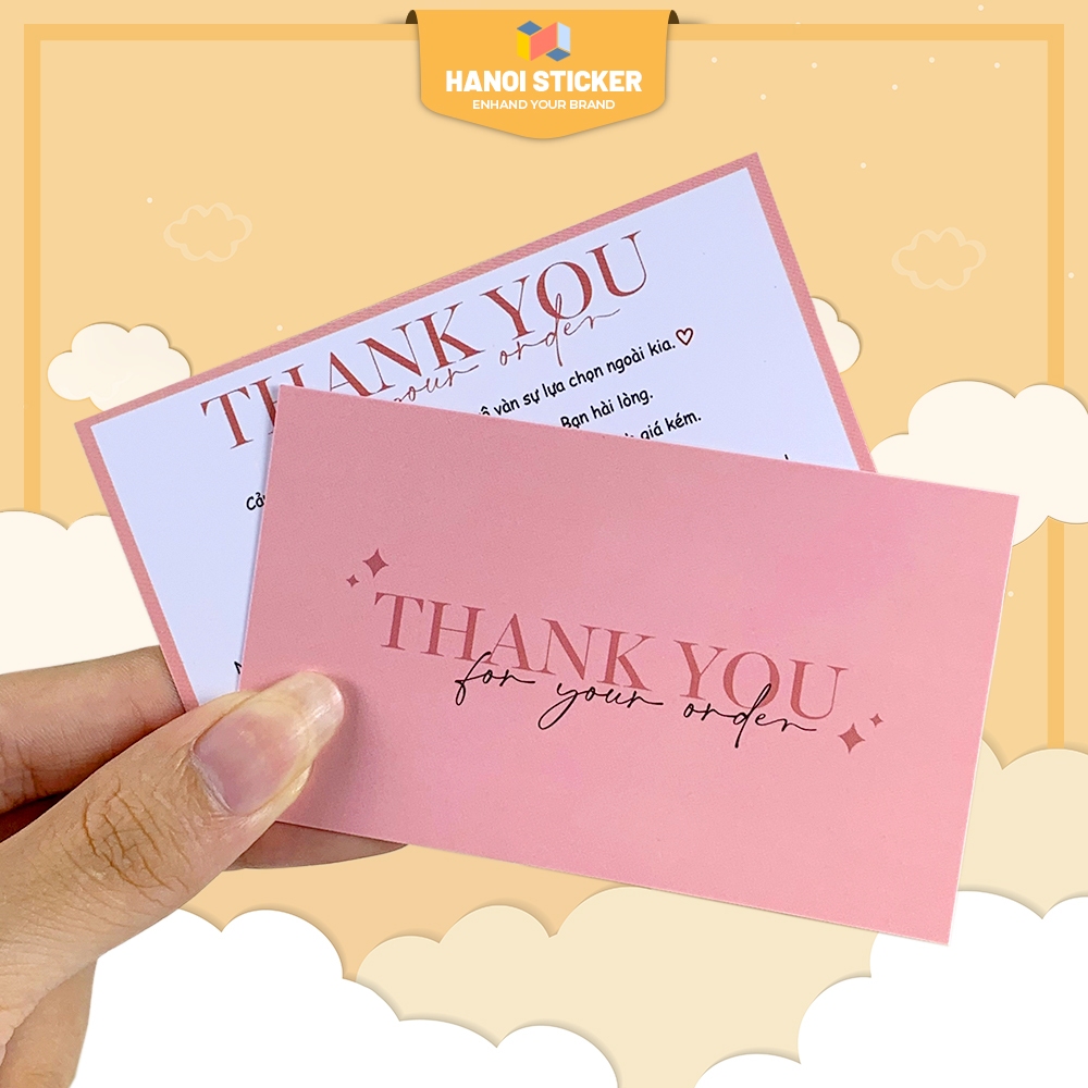 - SET 100 Thiệp Cảm Ơn Khách Hàng , Kích Thước 5.5x9cm, Chất Liệu Giấy C300, Cán Màng Mờ 2 Mặt Cao Cấp