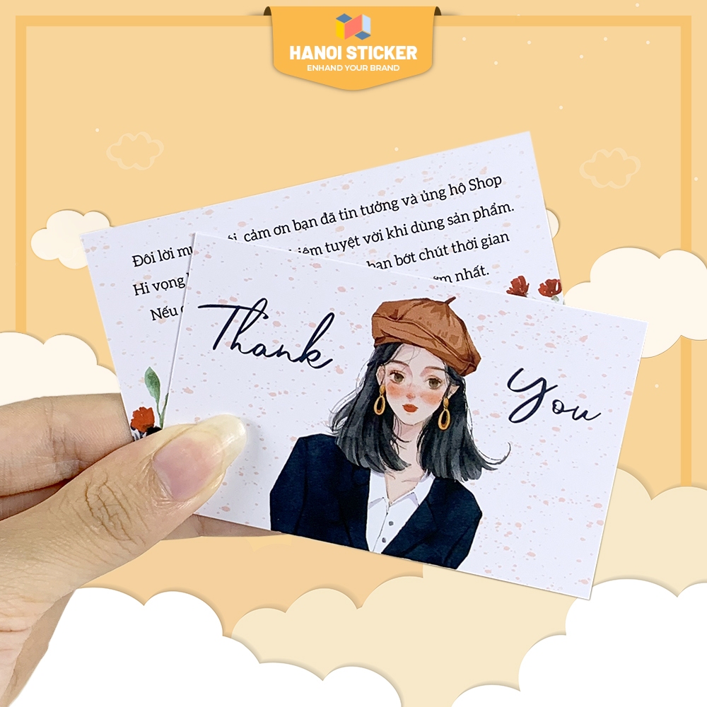 - SET 100 Thiệp Thank You Dùng Cảm Ơn Khách Hàng, Kích Thước 5.5x9cm, Giấy C300, Cán Màng Mờ Cao Cấp