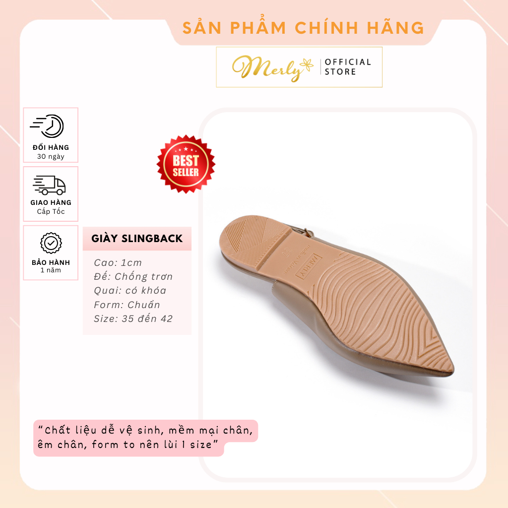 Giày Búp Bê Mũi Nhọn Slingback Merly 1520 Giày Bệt Nữ, Giày Da Microfiber Mềm Êm, Giày Bệt Nữ Mũi Nhọn Hở Gót, Giày Bệt